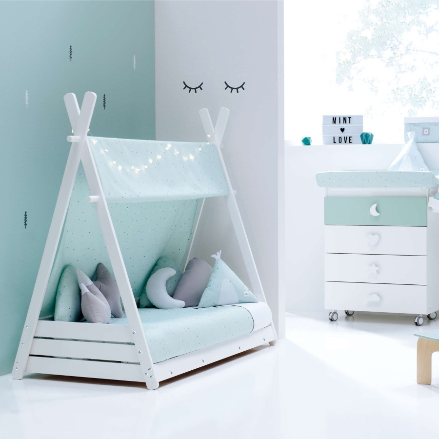 Montessori Alondra | Montessori Baby Bed 70X140Cm Homy Mint Mit Himmel