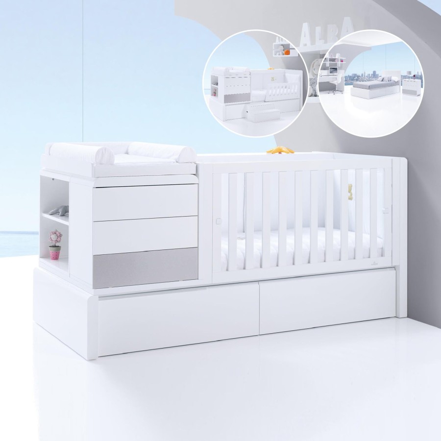 Verwandelbare Betten Alondra | Premium Kurve Convertible Crib · (Dropside On The Right) · K417 Grey