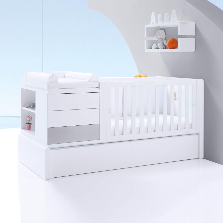 Verwandelbare Betten Alondra | Premium Kurve Convertible Crib · (Dropside On The Right) · K417 Grey