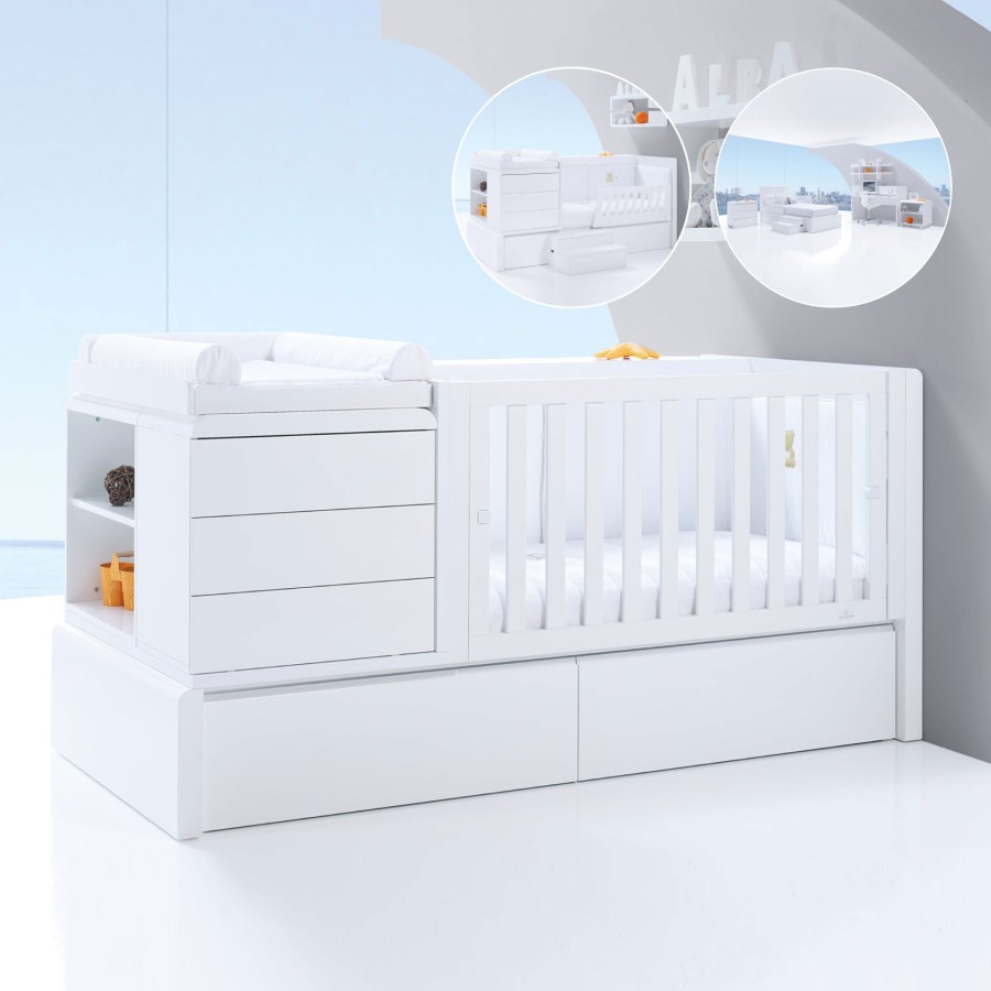 Kinderbetten Fur Kinder Alondra | Premium Kurve Convertible Crib · (Dropside On The Right) · K417 White