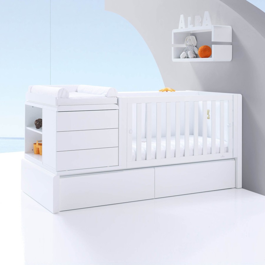 Kinderbetten Fur Kinder Alondra | Premium Kurve Convertible Crib · (Dropside On The Right) · K417 White