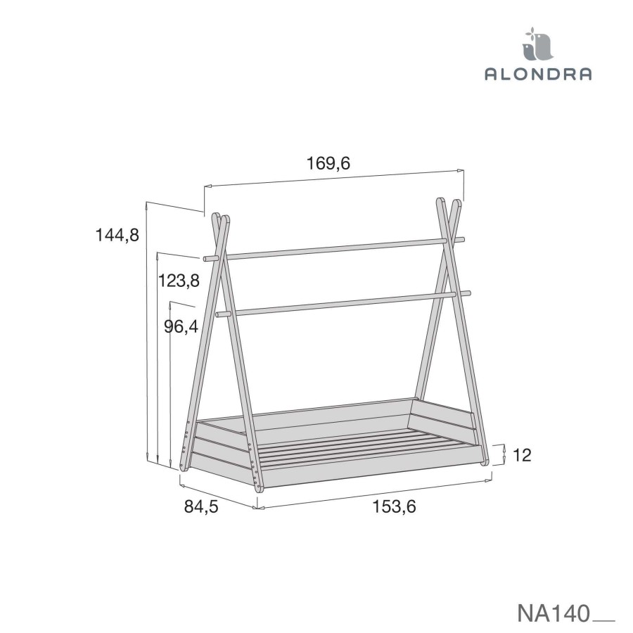 Montessori Alondra | Montessori Baby Bed 70X140Cm Homy Grey Mare Mit Himmel