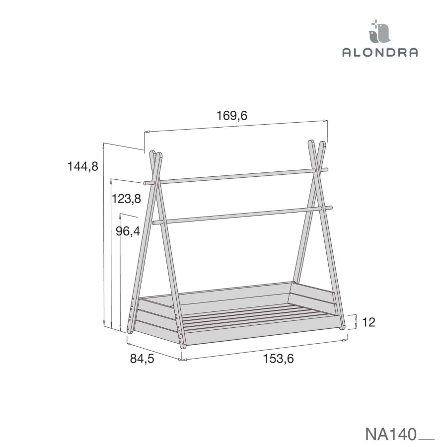 Montessori Alondra | Montessori Baby Bed 70X140Cm Homy Grey Carezza Mit Himmel