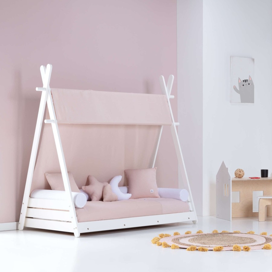 Montessori Alondra | Montessori Kids Bed Homy-Xl 90X200Cm - 122 Cremarosa Mit Himmel