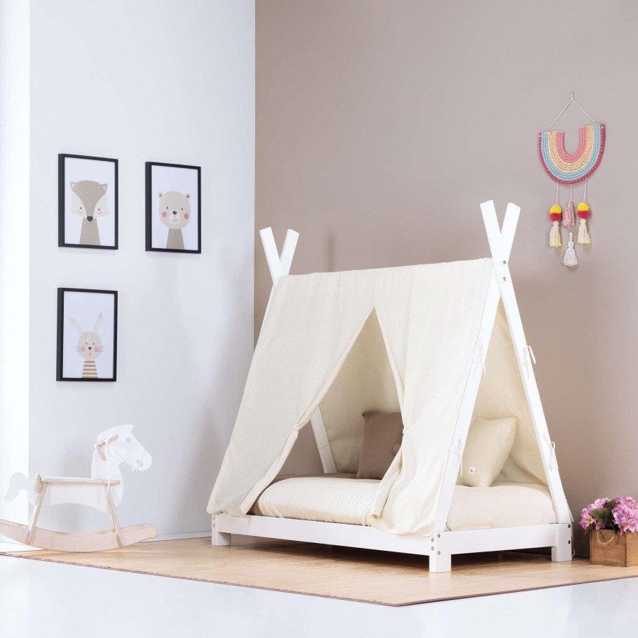 Montessori Alondra | Montessori Bed 70X140Cm Indy Sahara Sand 70X140 Mit Himmel