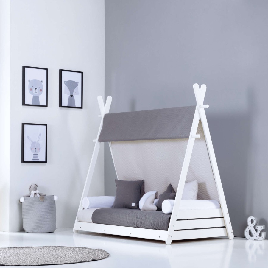 Montessori Alondra | Montessori Kids Bed Homy-Xl 90X200Cm - 128 Stone Grey Mit Himmel