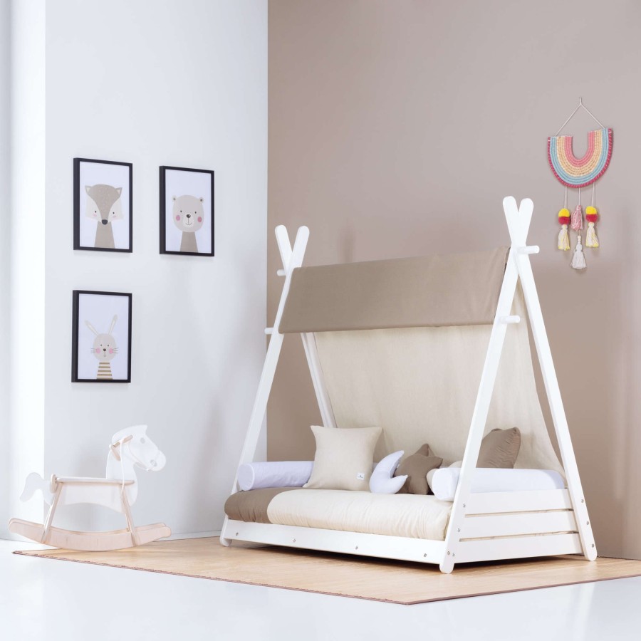 Montessori Alondra | Montessori Kids Bed Homy-Xl 90X200Cm - 126 Sahara Sand Mit Himmel