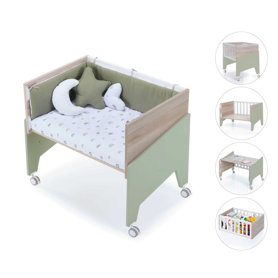 Kinderbetten Alondra | Wooden & Olive-Green Co-Sleeping Crib 50X80 Equo Life · C17-M9456