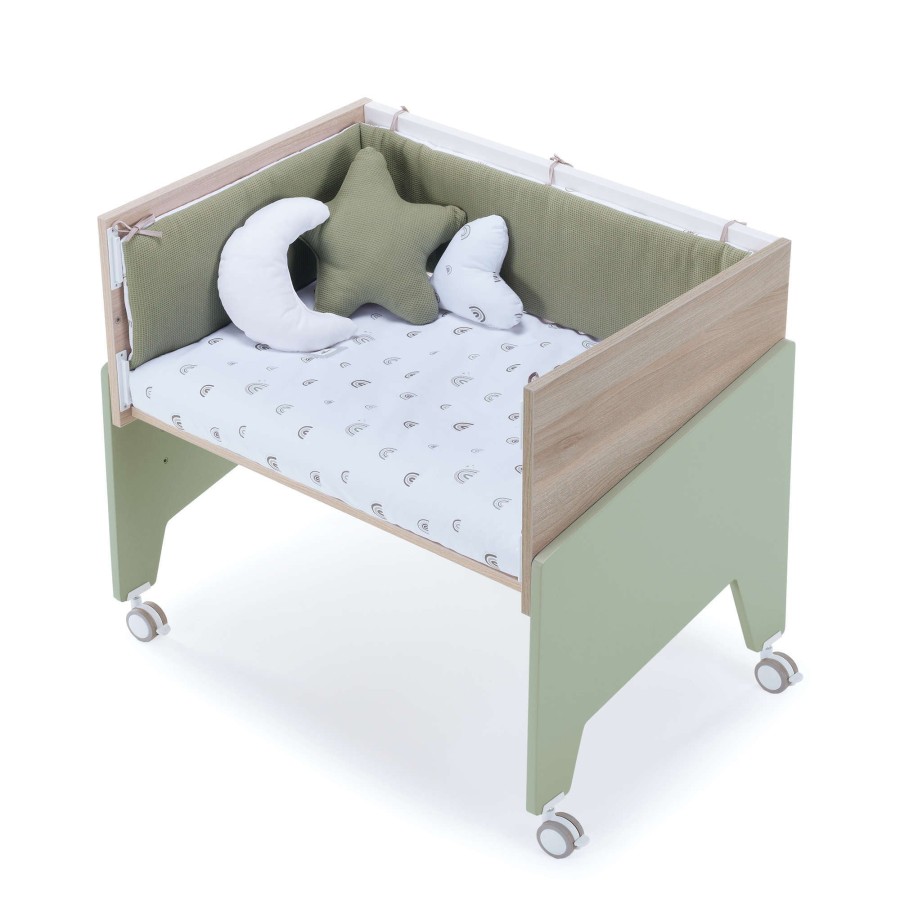 Kinderbetten Alondra | Wooden & Olive-Green Co-Sleeping Crib 50X80 Equo Life · C17-M9456