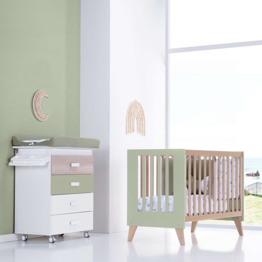 Kinderbetten Fur Kinder Alondra | Wooden & Olive-Green Co-Sleeping Cot 4 In 1 Nexor Erba · C187R-M5695