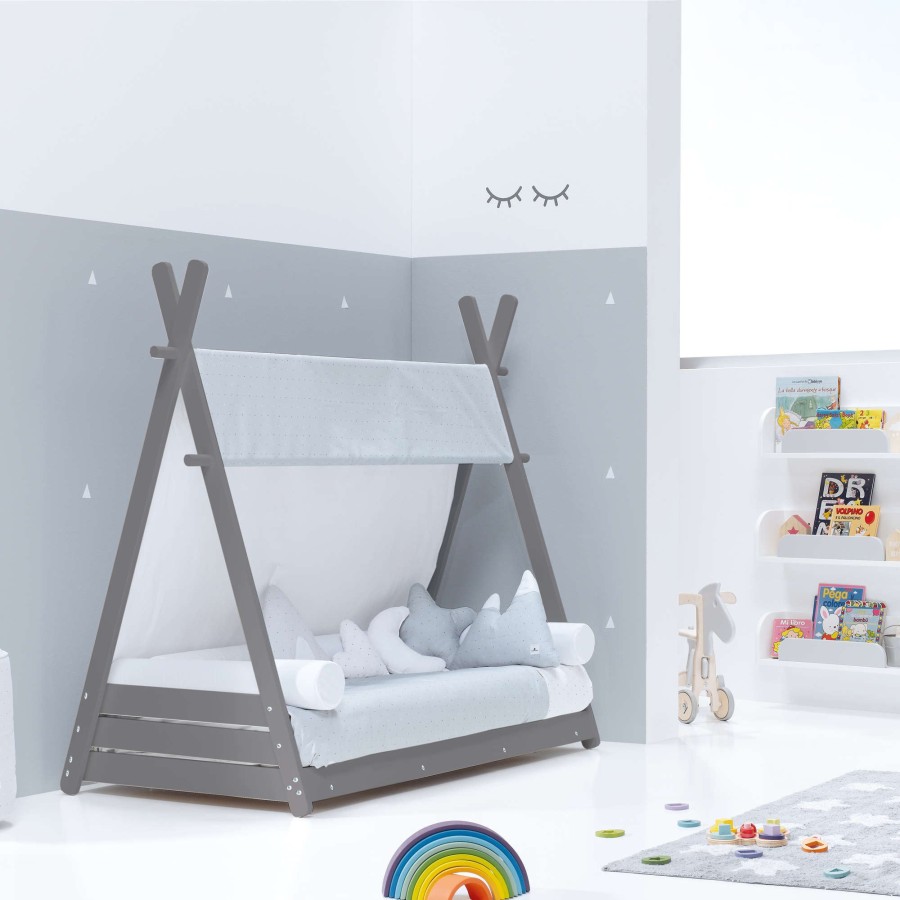 Montessori Alondra | Montessori Kids Bed Homy-Xl Grey 90X200Cm - 114 Galaxy Mit Himmel