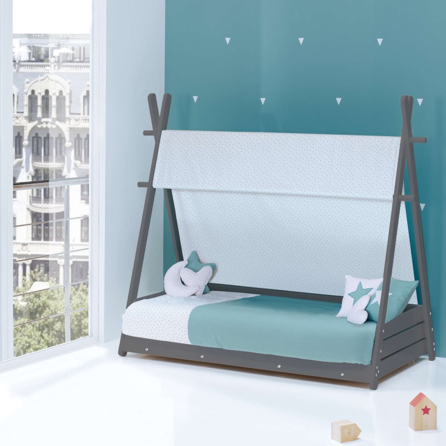 Montessori Alondra | Montessori Kids Bed Homy-Xl Grey 90X200Cm - 181 Mare Mit Himmel