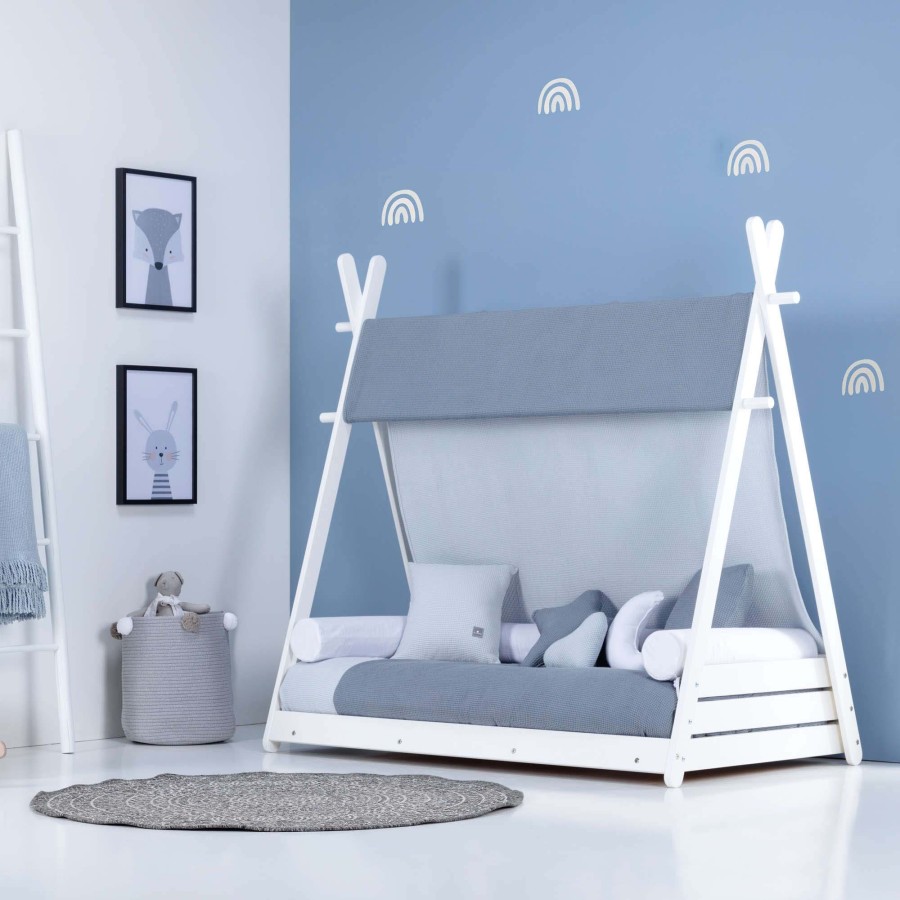 Montessori Alondra | Montessori Baby Bed 70X140Cm Homy Alba Blu 121 Mit Himmel