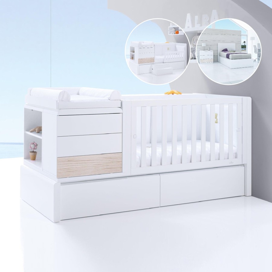 Kinderbetten Fur Kinder Alondra | Premium Kurve Convertible Crib · Coco (Dropside On The Right) · K417 White Oak