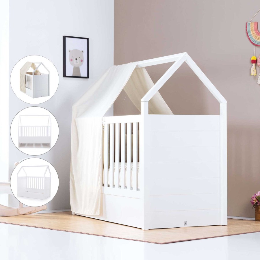 Kinderbetten Fur Kinder Alondra | White Montessori House Cot And Teepee Tent Bed (5In1) 70X140 Auna Sahara Sand