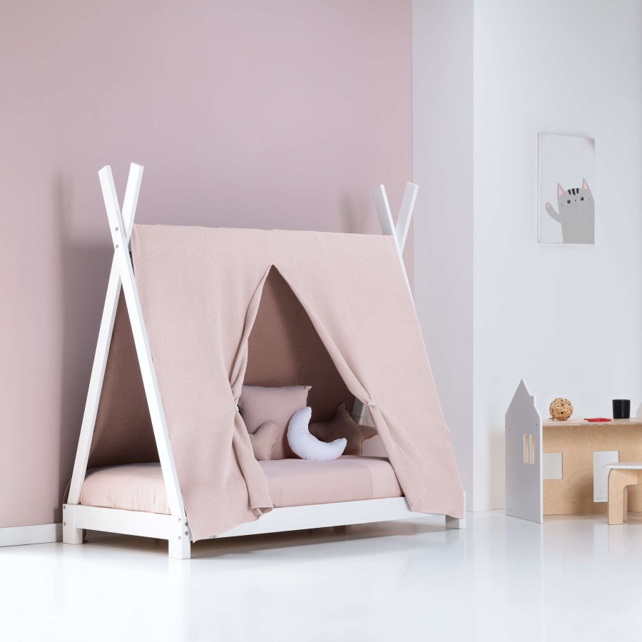 Montessori Alondra | Montessori Bed 70X140Cm Indy Cremarosa 70X140 Mit Himmel