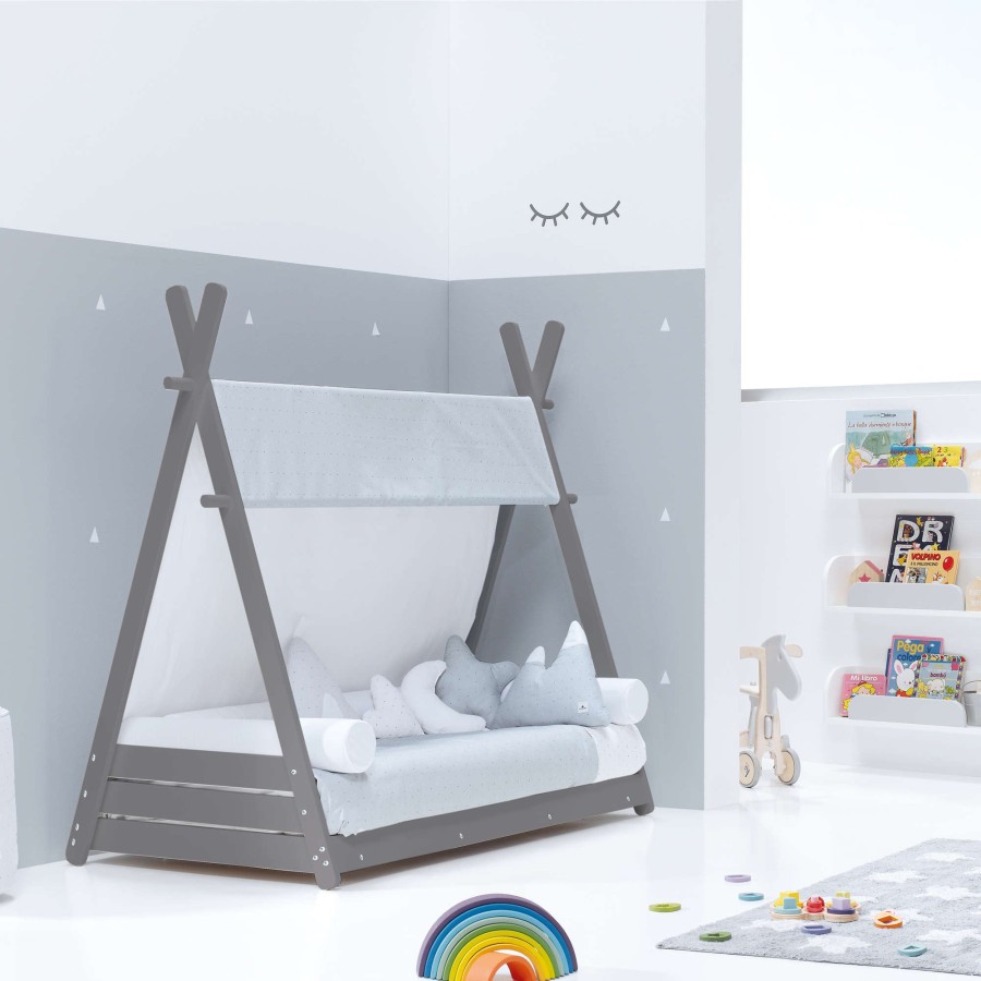 Montessori Alondra | Montessori Grey Baby Bed 70X140Cm Homy Grey Galaxy 114 Mit Himmel