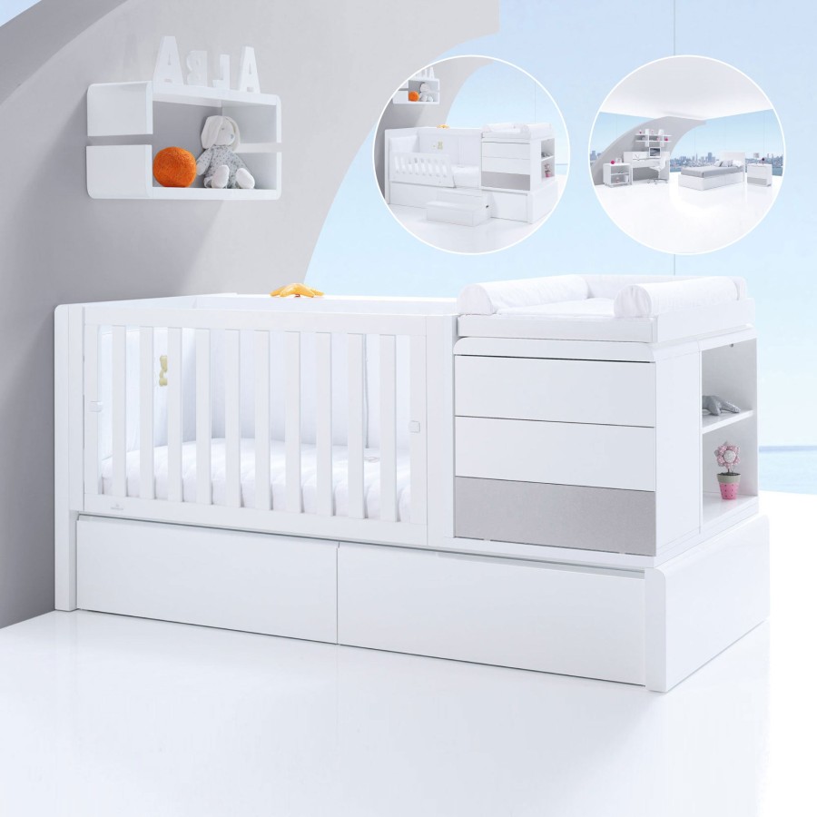 Verwandelbare Betten Alondra | Premium Kurve Convertible Crib · (Dropside On The Left) · K417 Grey