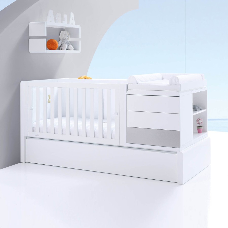 Verwandelbare Betten Alondra | Premium Kurve Convertible Crib · (Dropside On The Left) · K417 Grey