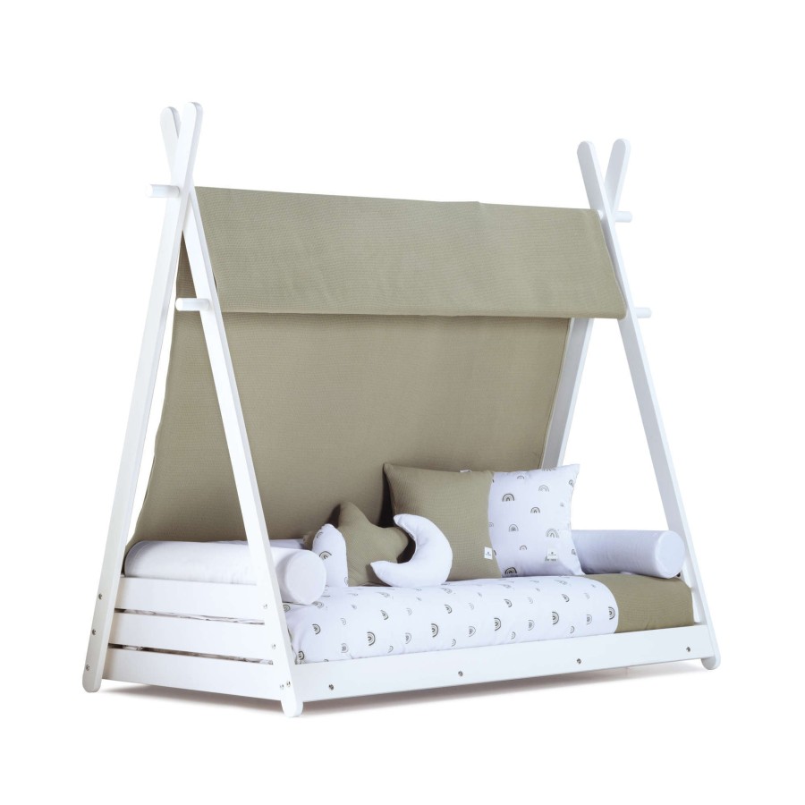 Montessori Alondra | Montessori Kids Bed Homy-Xl 90X200Cm - 127 Espuma Do Mar Mit Himmel