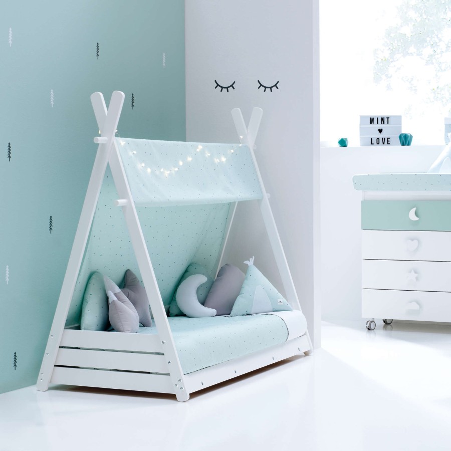 Montessori Alondra | Montessori Kids Bed Homy-Xl 90X200Cm - 055 Mint Mit Himmel